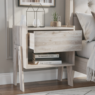 Sunvega Light Gray Nightstand with One Drawer and Open Shelf Storage
