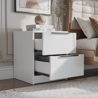 Sunvega Light Gray Nightstand with Two Drawers and Metal Handles for Bedroom