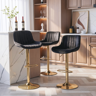 Sunvega Adjustable Velvet Swivel Bar Stool with Chrome Base and Golden Legs, Set of 2