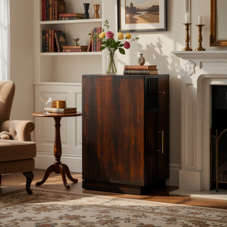 Sunvega Handcrafted Solid Mango Wood Milan Bedside with Velvet Mocha Finish