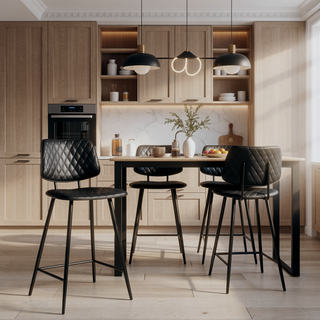 Sunvega Black Faux Leather Counter Height Stool Set with Padded Seat and Back