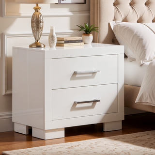 Sunvega Copper White 2-Drawer Nightstand with Sleek Metal Bar Handle Pulls