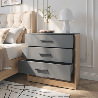 Sunvega Modern Oak and Grey Dresser with 3 Drawers and Open Shelf for Hallway
