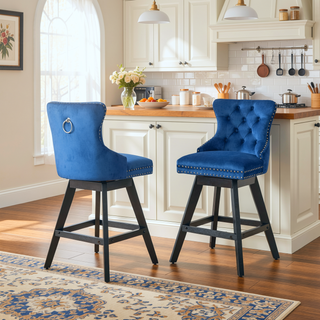 Sunvega Swivel Velvet Barstools with Button Tufted Back and Chrome Nailhead Trim