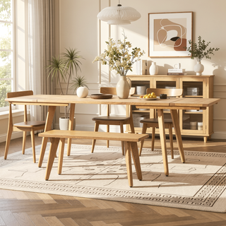 Sunvega Solid Red Oak Wood Bench with Tapered Legs for Dining and Entryway