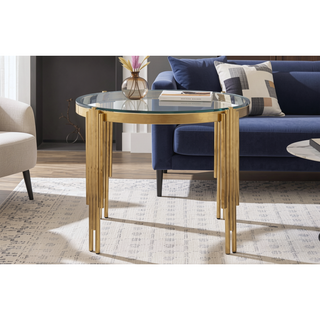 Sunvega Modern Round Tempered Glass Dining Table with Golden Stainless Steel Frame