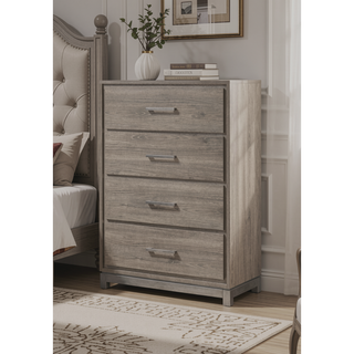 Sunvega Contemporary Gray Oak Finish 4-Drawer Storage Chest with Metal Hand Pull