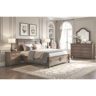 Sunvega Antique Brown Finish Nightstand with Hidden Drawer and Bun Feet