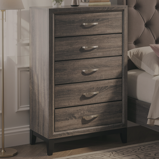 Sunvega Gregory Grey Oak 5-Drawer Chest for Contemporary Interiors with Sleek Hardware