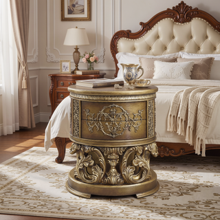 Sunvega Brown and Gold 2-Drawer Nightstand with Self-Closing Feature and Felt Lined Interior
