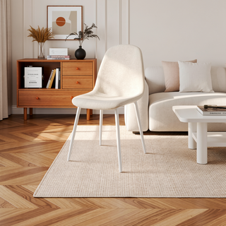 Sunvega Modern Linen Padded Dining Chairs with Sturdy White Metal Legs