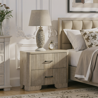 Sunvega Antique Oak Finish Transitional Rustic Nightstand with 2 Storage Drawers