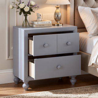 Sunvega Gray Finish Nightstand with Dovetail Drawers and Wood Knobs for Bedroom
