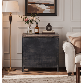 Sunvega Dark Cherry Finish Pine Wood Nightstand with Two Spacious Drawers
