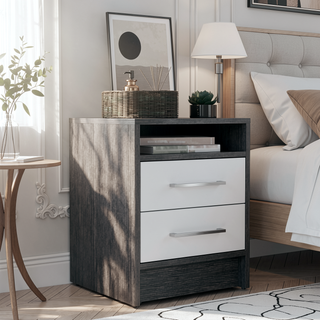 Sunvega 19.9 Inch High Nightstand with Two Drawers and Open Shelf