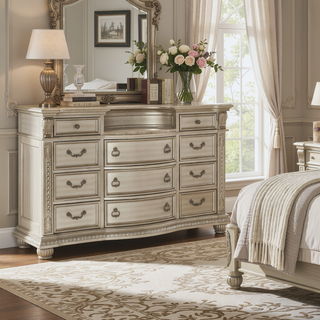 Sunvega Silver Finish European Design Nightstand with Genuine Marble Top