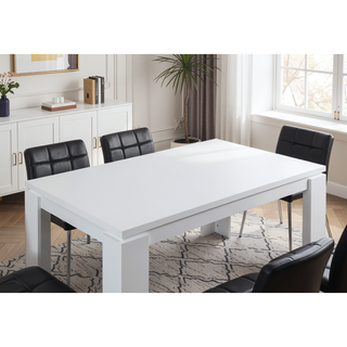 Sunvega White Laminate Wood Dining Table with Thick Block Style Legs
