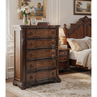 Sunvega Traditional Formal Style Nightstand with Genuine Marble Top and Three Drawers