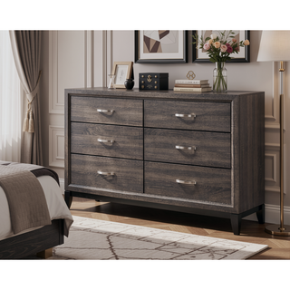 Sunvega Contemporary Gray Finish Wooden Dresser with Six Storage Drawers
