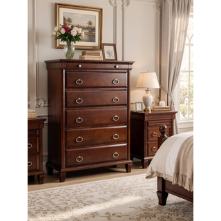 Sunvega Classic Traditional Nightstand in Rich Cappuccino Wood Veneer with Felt Lined Drawers