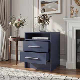 Sunvega Alby Blue Nightstand with Two Drawers and Open Shelf for Bedroom