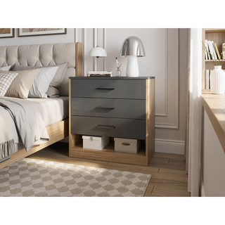 Sunvega Modern Oak and Grey Dresser with 3 Drawers and Open Shelf for Hallway