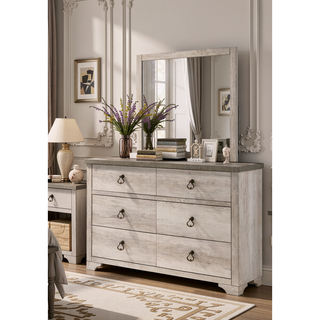 Sunvega Cottage Style Distressed Two Drawer Nightstand with Driftwood Finish