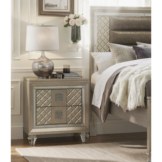 Sunvega Glamorous Champagne Finish Nightstand with 2 Dovetail Drawers and Beveled Mirror Trim