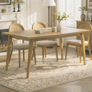 Sunvega Handcrafted Mid-Century Modern Oak Veneer Dining Table for 6
