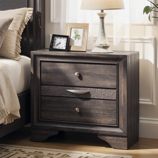 Sunvega Contemporary Gray Nightstand with Silver Accents and Hidden Jewelry Drawer