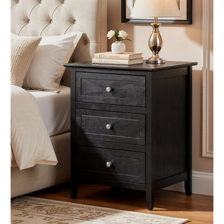 Sunvega Transitional Oak Nightstand With Three Drawers For Bedroom