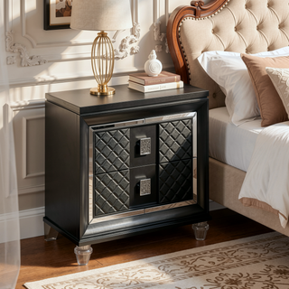 Sunvega Modern Metallic Grey Nightstand with Two Drawers and Sleek Acrylic Legs