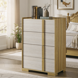 Sunvega Natural Wood and White Melamine Four-Drawer Chest for Modern Bedrooms