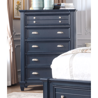 Sunvega Transitional Slate Blue Solid Wood Chest with Nickel Knobs and Cup Pulls