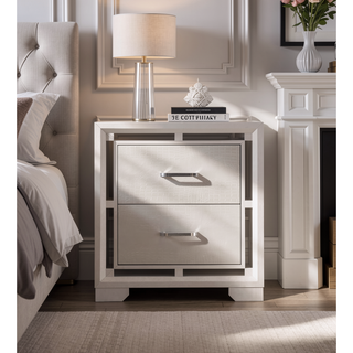 Sunvega Elegant Silver Champagne Nightstand with Two Ample Drawers for Snug Areas