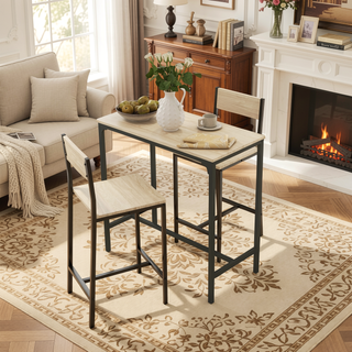 Sunvega Industrial Counter Height Bar Table and Chairs Set for Two with Space Saving Design