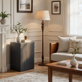 Sunvega Modern Farmhouse Stone Brown Nightstand with Two Drawers
