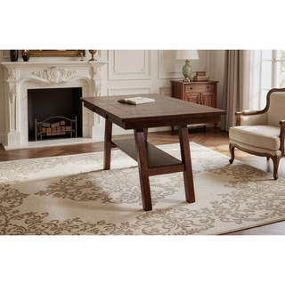 Sunvega Dark Walnut Rubberwood Rectangle Counter Height Dining Table with Open Storage Shelve