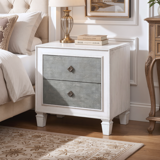 Sunvega Rustic Gray and Weathered White Finish Transitional Style Night Stand