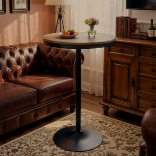 Sunvega Industrial Modern Bar Table with Distressed Wood Top and Metal Frame