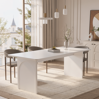 Sunvega Modern White Dining Table with Sled-Base Design for 6-8 Persons