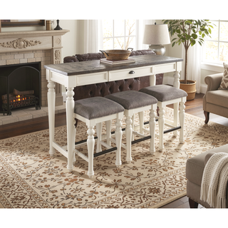 Sunvega 4 Piece Bar Set with Sofa Bar and 3 Counter Stools in Two-Tone Ivory Mocha