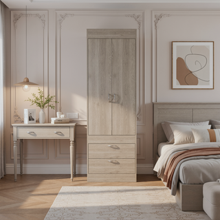 Sunvega White Finish Armoire Tarento with Two Drawers and Double Door Cabinet