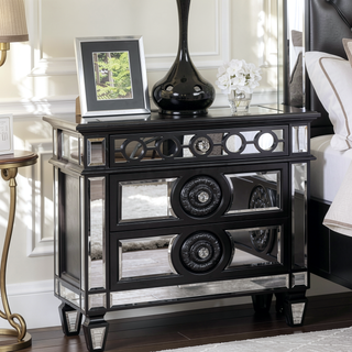 Sunvega Glam Luxury Bedroom Nightstand with Mirrored Finish and 2 Drawers