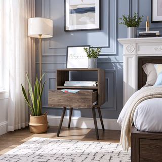 Sunvega Allie Nightstand with Superior Top One Drawer and Open Shelf