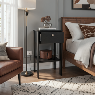 Sunvega Compact Black Wengue Nightstand with 1 Drawer and Open Shelf