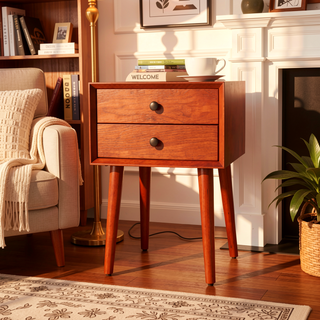 Sunvega Modern Nightstand with Two Storage Drawers and Vintage Gold Accents