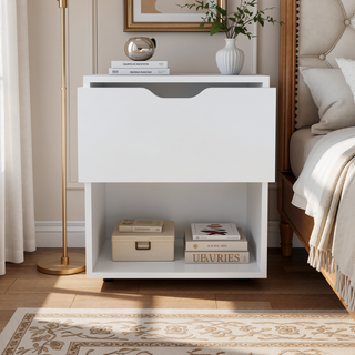 Sunvega 19.7 Inch High Nightstand End Table with Drawer and Open Shelf