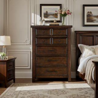 Sunvega Brown Mango Veneer Nightstand with 3 Dovetail Drawers and Dark Bronze Pulls