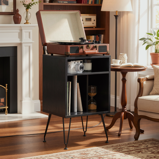 Sunvega Adjustable Metal Legs Record Player Stand with Storage Space for Living Room